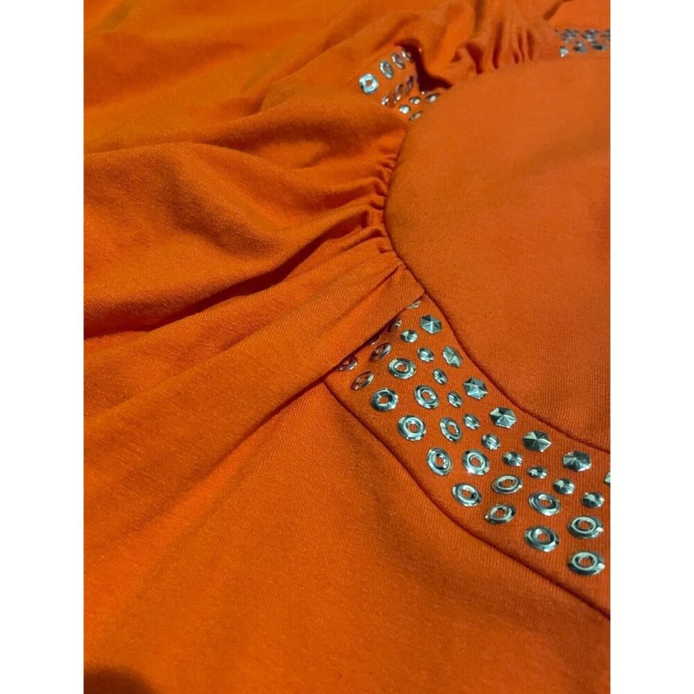 Cach Cache Y2k Dress Orange Halter Style Ruched W… - image 3